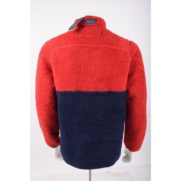Vineyard Vines Mens Sherpa Super Shep Jacket Pullover 1/4 Zip Red Navy Blue M - Picture 5 of 6